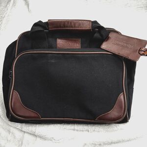 VTG Lands' End Navigator Travel Bag - Black Nylon Tan Leather - Luggage Sleeve